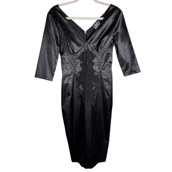 Dolce & Gabbana Vintage Satin Lace Bodycon Midi Dress IT 26/40 • Black - Picture 1 of 11